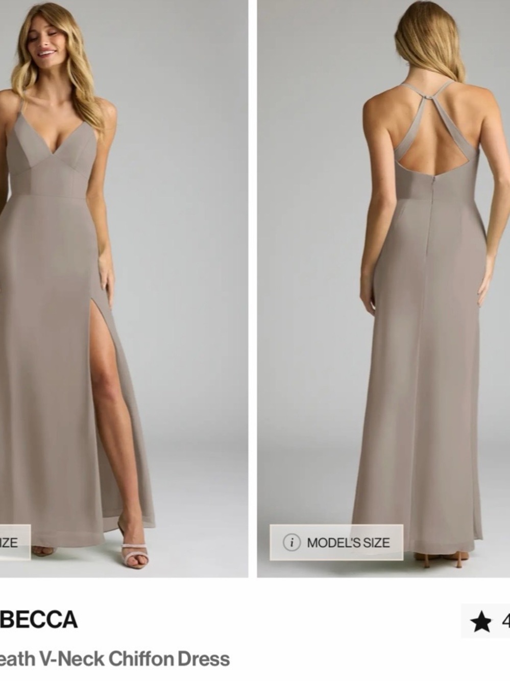 Azazie Taupe Chiffon V-Neck Bridesmaid Dress with High Slit